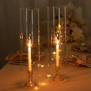 2-Pack Glass Candelabra Shades Open End Hurricane Design 20" Clear - Stylish Table Centerpiece for Weddings & Gatherings